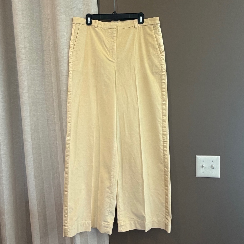 NWT J. Crew Soft Yellow Wide-leg trouser satin stripe velvet, Size 12 Tall